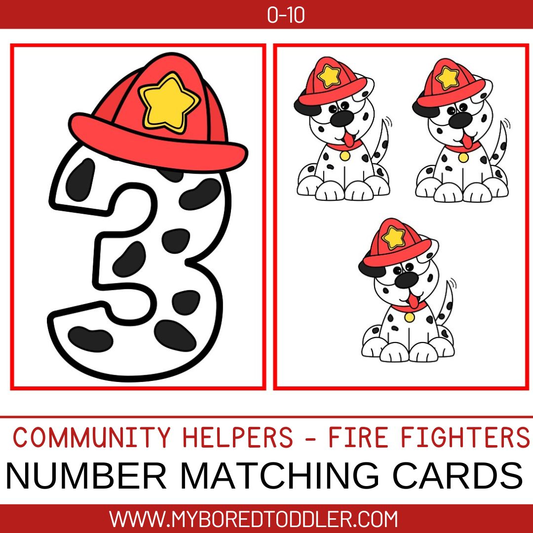 Fire Fighter Number Matching Cards 0-10 - Community Helpers