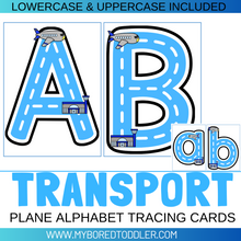 Load image into Gallery viewer, Transport Planes Alphabet Tracing Sheets - Uppercase & Lowercase