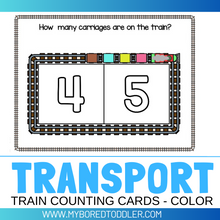 Load image into Gallery viewer, Number Counting Cards - 0-20 Trains / Transport