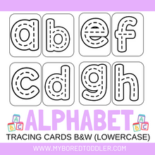 Load image into Gallery viewer, Alphabet Tracing Cards Lowercase Black & White