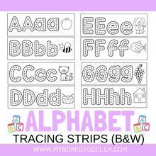 Load image into Gallery viewer, Alphabet Tracing Strips Black and White