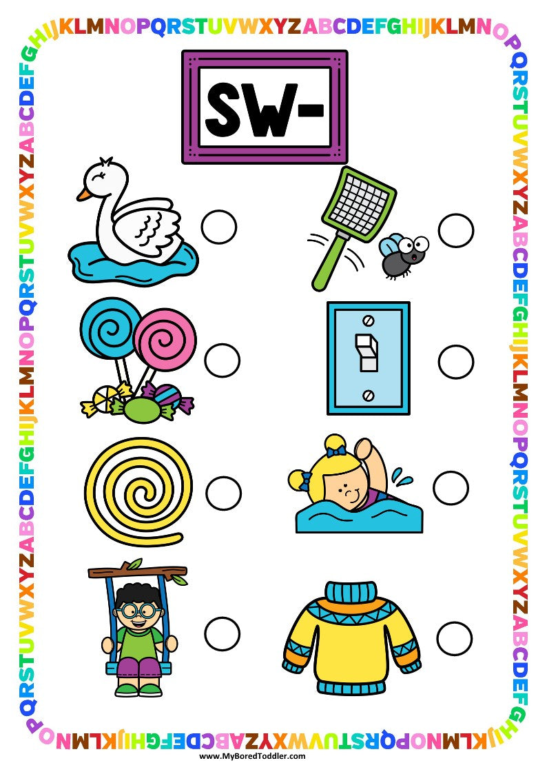 Beginning Blends 'SW' Alphabet Scavenger Hunt / Treasure Hunt