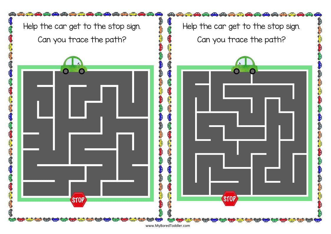 Transport Car Maze Sheets
