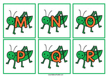 Load image into Gallery viewer, Insects & Bugs Grasshopper Alphabet Flashcards Lowercase & Uppercase