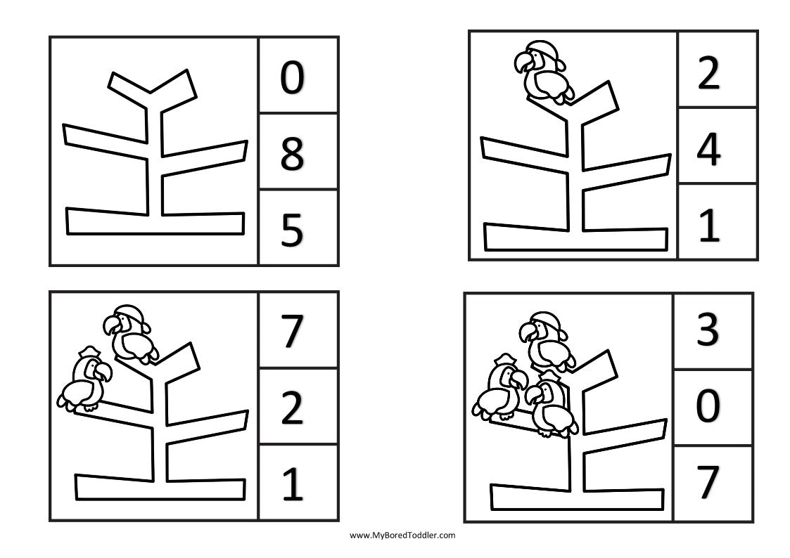 PIRATES Counting Clip Cards Parrots Numbers 0-10