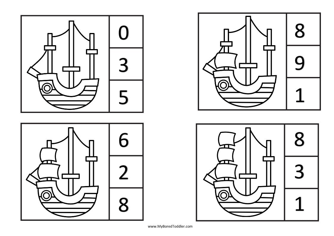 PIRATES Counting Clip Cards Flags Numbers 0-10