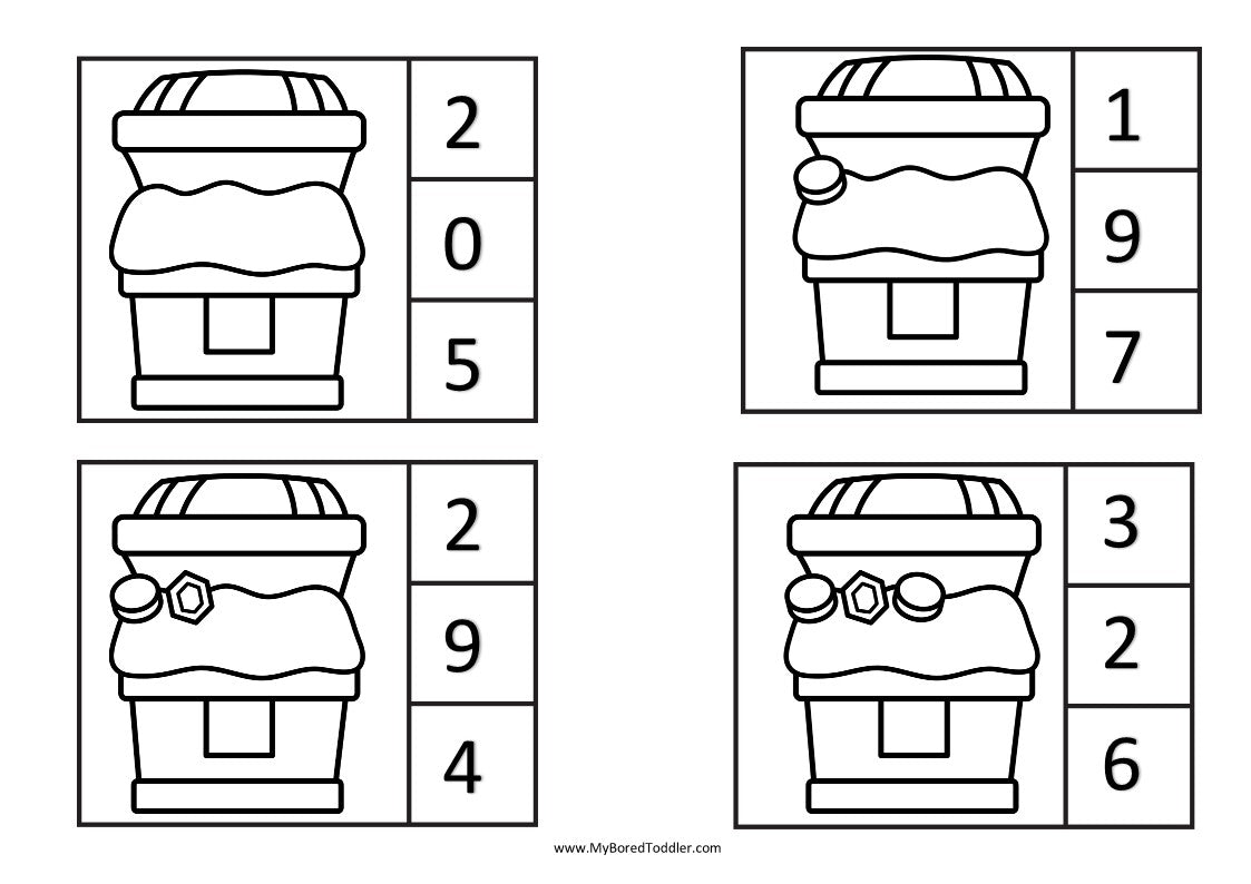 PIRATES Counting Clip Cards Treasure Chests Numbers 0-10