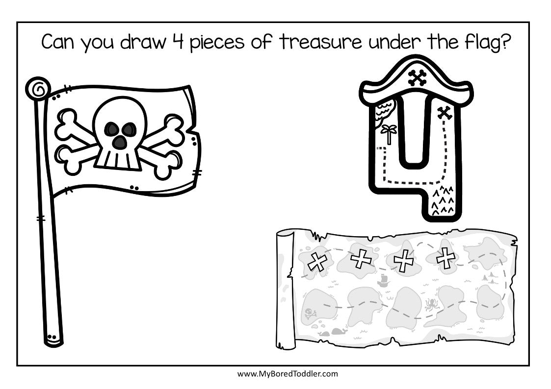 PIRATES Treasure Number Color, Count & Draw 0-10