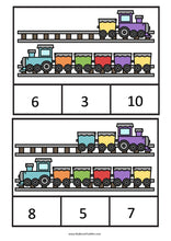 Load image into Gallery viewer, Transport Train Track Counting Clip Cards 0-10 Color B&W