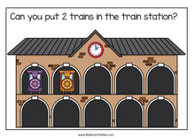 Load image into Gallery viewer, Trains Transport Ten Frame Counting Mats 0-10 B&W & Color