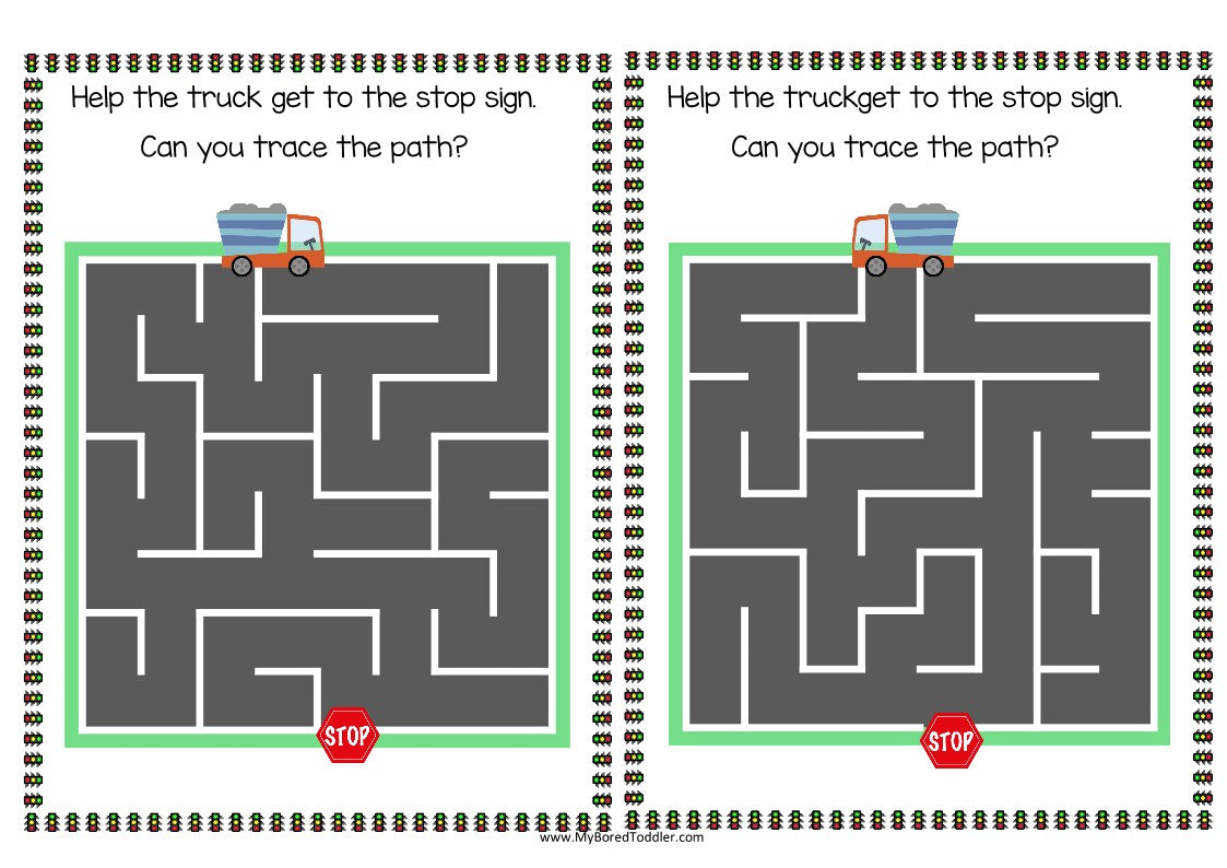 Transport Truck Maze Sheets