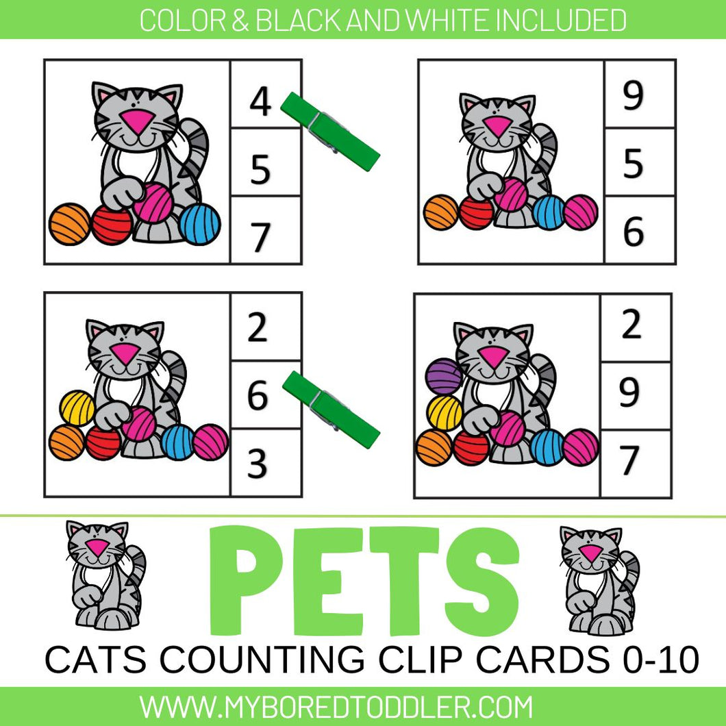 PETS - CATS & YARN COUNTING CLIP CARDS 0-10