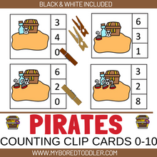 Load image into Gallery viewer, PIRATES Counting Clip Cards Treasure on Island Numbers 0-10