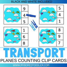 Load image into Gallery viewer, Transport Planes Counting Clip Cards 0-10