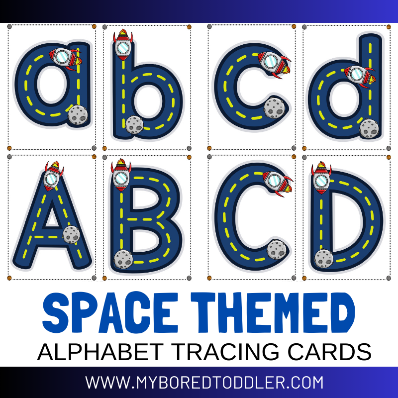 Space Alphabet Tracing Cards Lowercase