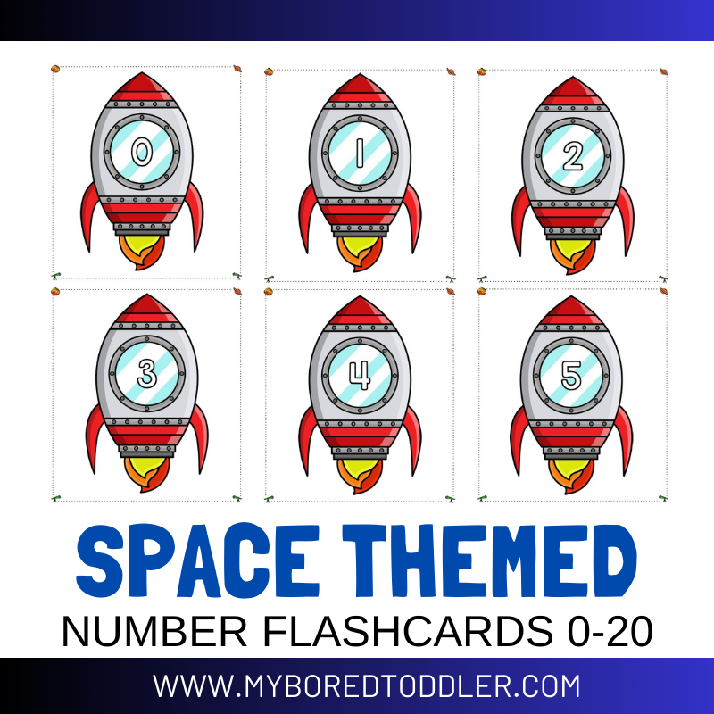 Space Number Flashcards 0 - 20 - Rocket Theme