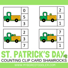 Load image into Gallery viewer, St Patrick's Day Counting Clip Cards 0-10 - Shamrocks Color & Black and White