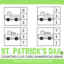 Load image into Gallery viewer, St Patrick's Day Counting Clip Cards 0-10 - Shamrocks Color & Black and White