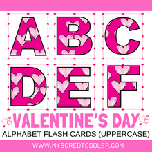 Load image into Gallery viewer, Valentine's Day Alphabet Flashcards Lowercase & Uppercase