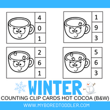 Load image into Gallery viewer, Winter Counting Clip Cards 0 -10 - Hot Chocolate - Color & B&W