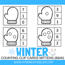 Load image into Gallery viewer, Winter Counting Clip Cards 0 - 10 Mittens Color & B&W
