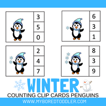 Load image into Gallery viewer, Winter Penguin Counting Clip Cards 0-10 Color & B&W