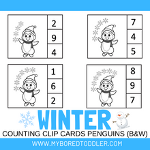 Load image into Gallery viewer, Winter Penguin Counting Clip Cards 0-10 Color & B&W