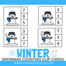 Load image into Gallery viewer, Winter Snowman Counting Clip cards 0 - 10 Color & B&W