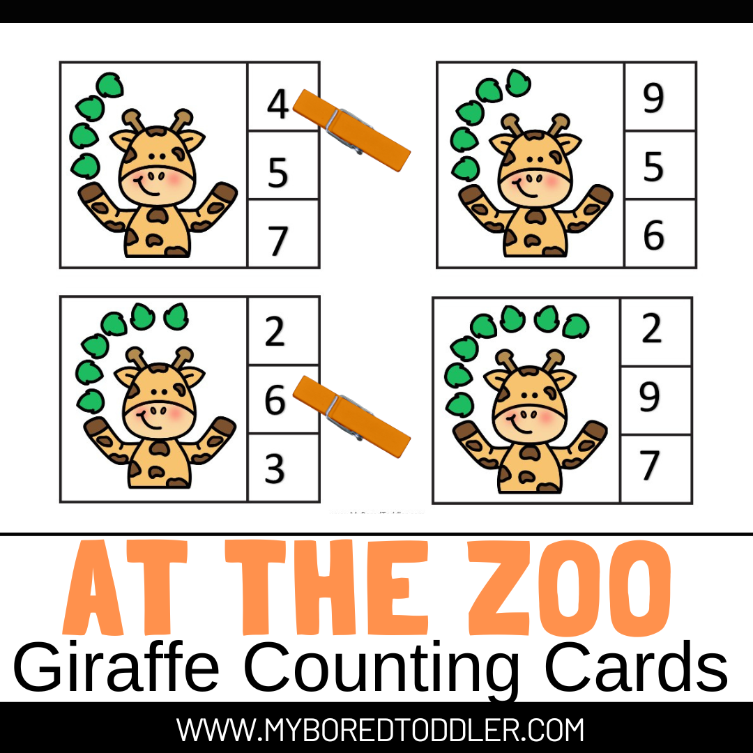 Zoo Animals Giraffes Counting Clip Cards 0-10