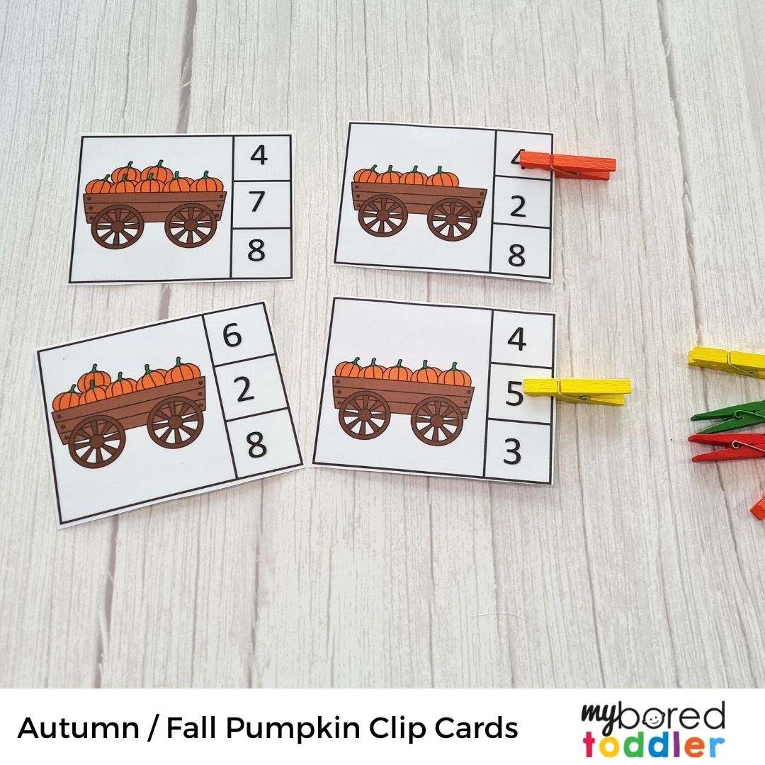 Autumn / Fall Pumpkin Counting Clip Cards 0 - 10 Color & Black & White