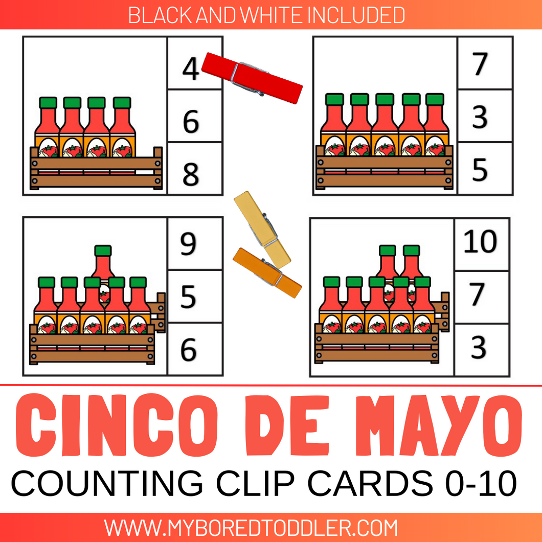 CINCO DE MAYO Counting Clip Cards Numbers 0-10 Salsa