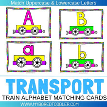 Load image into Gallery viewer, Transport Train Alphabet Matching Cards - Uppercase & Lowercase