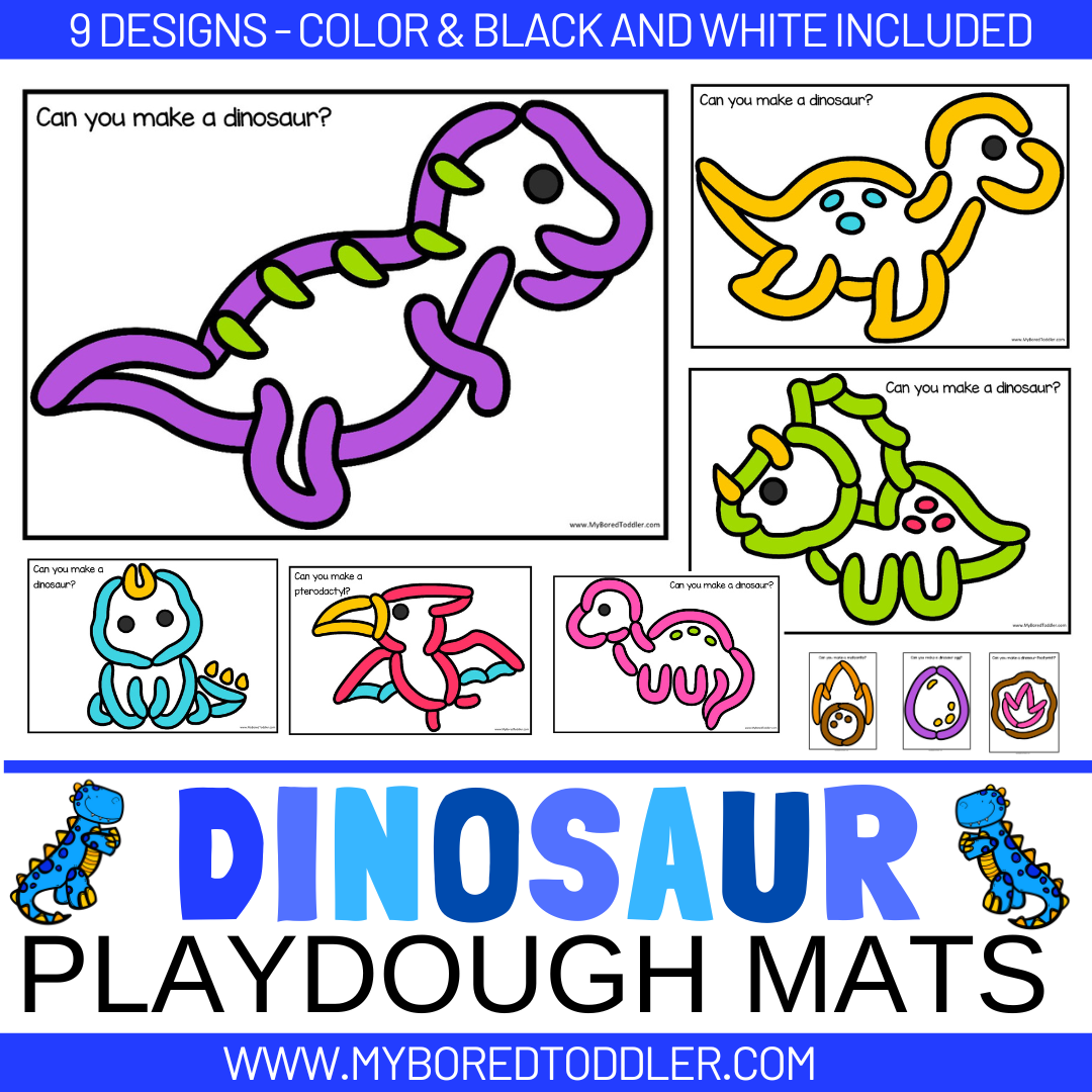 Dinosaur Playdough Mats - Color & Black & White