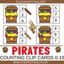 Load image into Gallery viewer, PIRATES Counting Clip Cards Treasure Chests Numbers 0-10