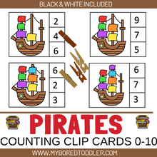 Load image into Gallery viewer, PIRATES Counting Clip Cards Flags Numbers 0-10