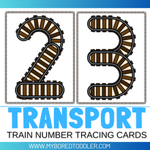 Load image into Gallery viewer, Transport Train Track Number Tracing Cards 0-10