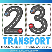 Load image into Gallery viewer, Transport Truck Number Tracing Sheets 0-10