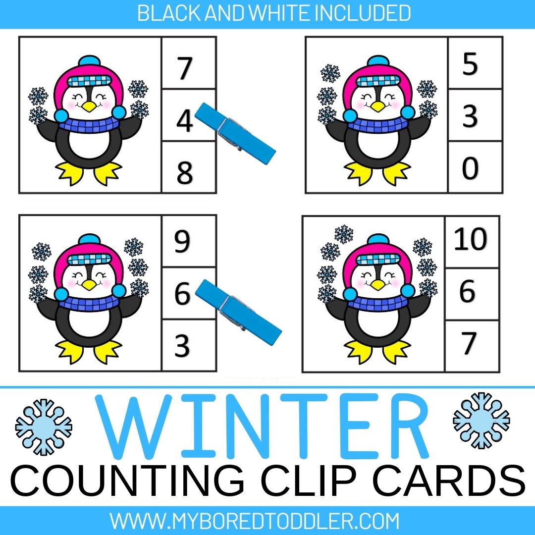 Winter - Penguin & Snowflake Counting Clip Cards 0-10