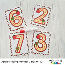 Load image into Gallery viewer, Autumn / Fall Apple Number Tracing Cards 0 - 10 Large