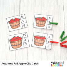 Load image into Gallery viewer, Autumn / Fall Apple Counting Clip Cards 0 - 10 Color &amp; Black &amp; White
