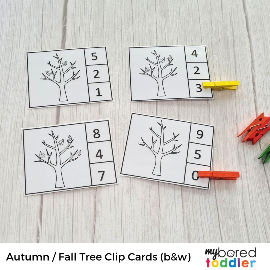 Autumn / Fall Leaf Counting Clip Cards 0 - 10 Color & Black & White