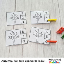 Load image into Gallery viewer, Autumn / Fall Leaf Counting Clip Cards 0 - 10 Color & Black & White