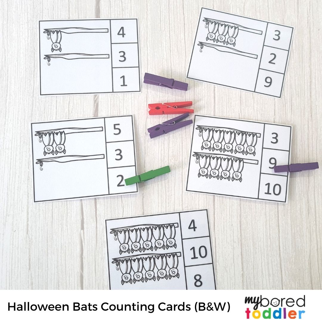 Halloween Bats Counting Clip Cards Color & Black & White