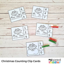 Load image into Gallery viewer, Christmas Counting Clip Cards - Gifts 0-10 Black and White