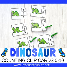 Load image into Gallery viewer, Dinosaur Counting Clip Cards Color & B&W 0-10