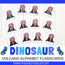 Load image into Gallery viewer, Dinosaur Volcano Alphabet Flashcards - Lowercase & Uppercase