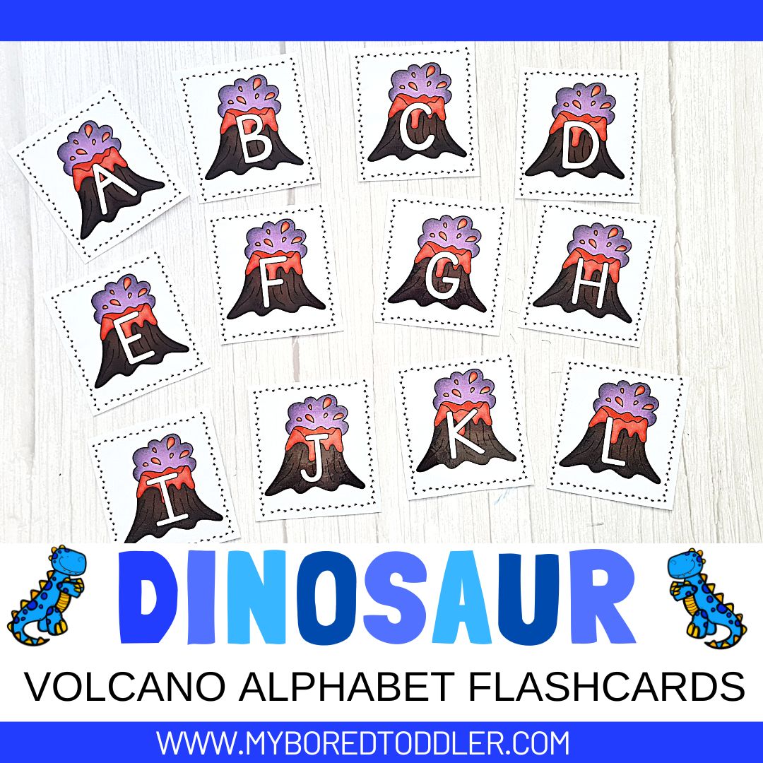 Dinosaur Volcano Alphabet Flashcards - Lowercase & Uppercase