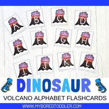 Load image into Gallery viewer, Dinosaur Volcano Alphabet Flashcards - Lowercase & Uppercase