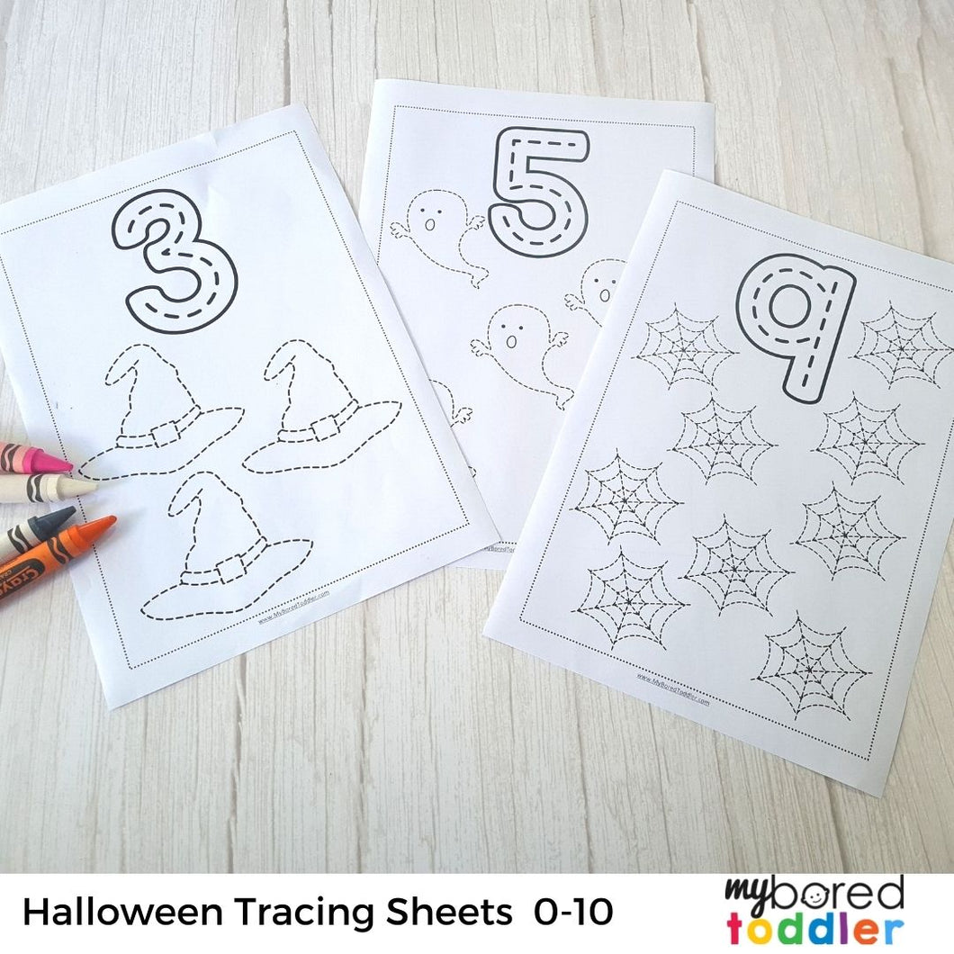 Halloween Tracing Sheets Black & White Numbers to Ten