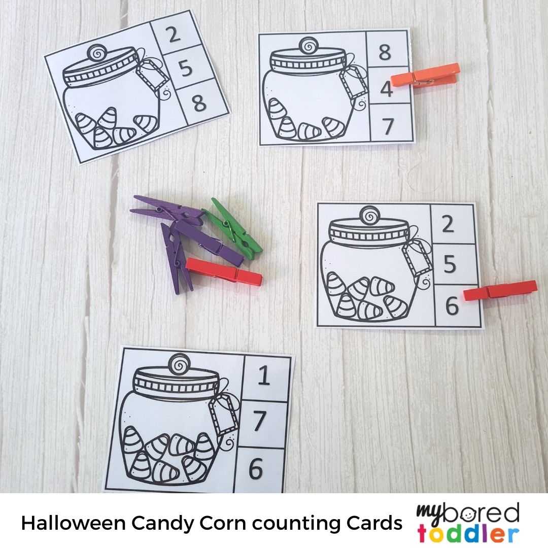Halloween Candy Corn Counting Clip Cards 0 - 10 Color & Black & White